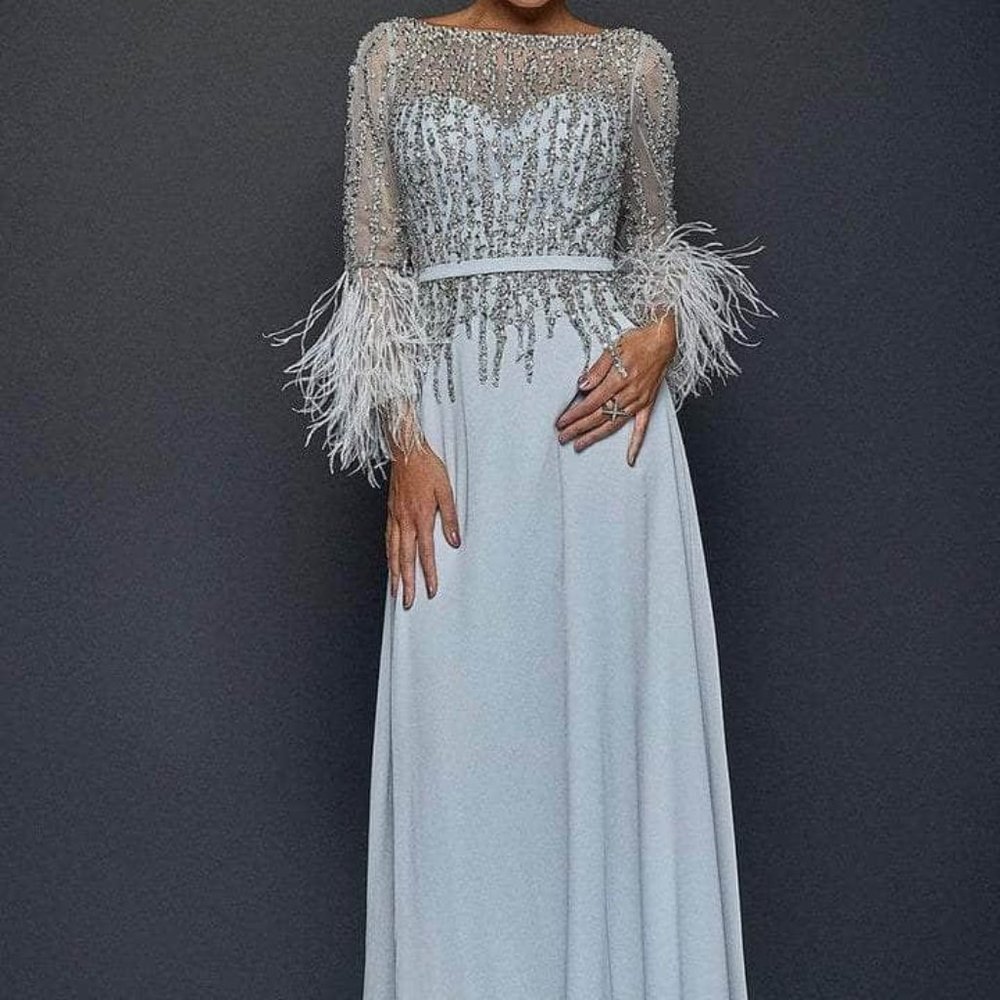 Terani Couture Evening Dress Silver in Size 12